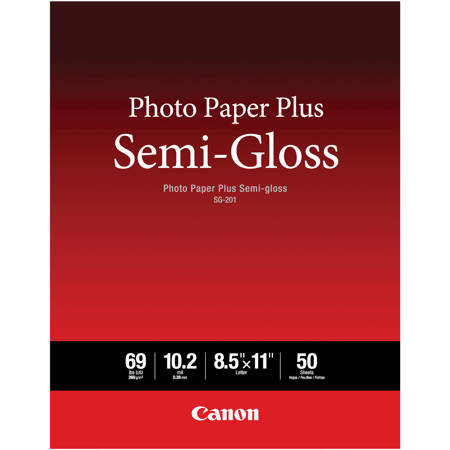 Canon Photo Paper Plus Semi-gloss SG-201 Inkjet Paper, 8.5x11", 50 Sheets