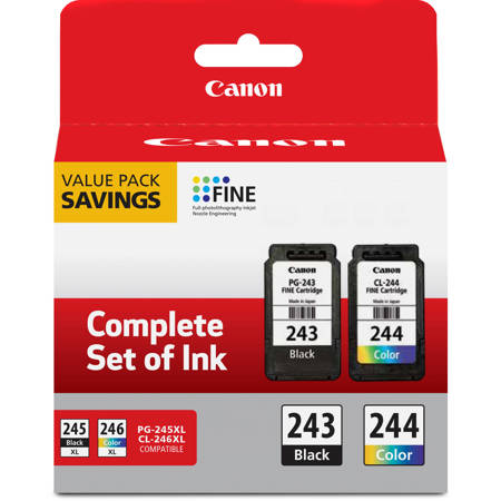 Canon Ink Package with PG-243 Black, CL-244 Color Ink Cartridge for Select PIXMA iP, MG, MX, TR, TS Series Printers