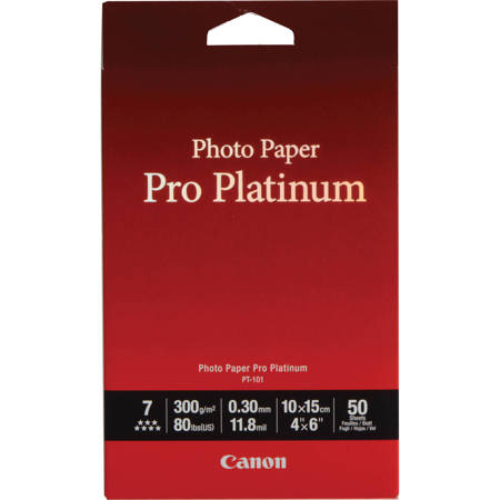 Canon Pro Platinum High Gloss Photo Inkjet Paper, 4x6", 50 Sheets