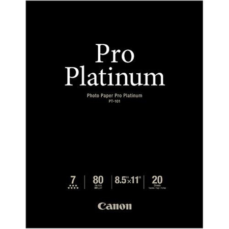Canon Pro Platinum High Gloss Photo Inkjet Paper, 300gsm, 10.2 mil, 8.5x11", 20 Sheets