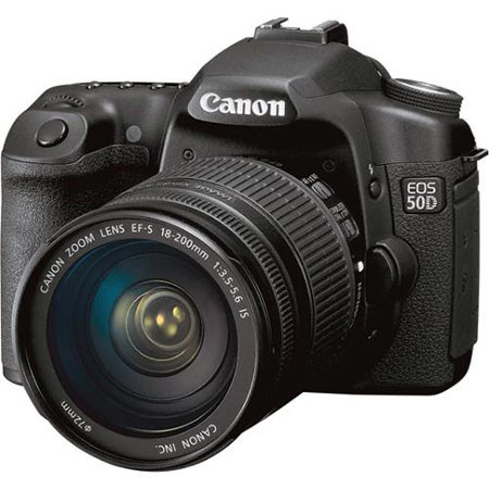 Canon EOS 50D 15.1MP Digital SLR Bundle w/EF-S 18-200IS Lens, Black #2807B017
