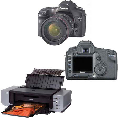 Canon EOS-5D Digital SLR Camera Body Kit with EF 24-105L Image Stabilizer Lens and FREE Canon Pixma Pro 9000 Photo Inkjet Color Printer (After Mail in Rebate)