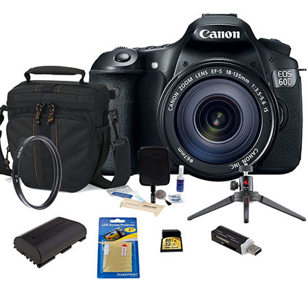 Canon EO 60D DSLR Camera w/18-135mm IS Lens Black, With Upgrade Bundle