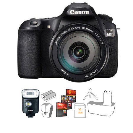 Canon EOS 60D Digital SLR Camera w/EF-S 18mm-200mm IS Lens & Speedlite 320EX ++