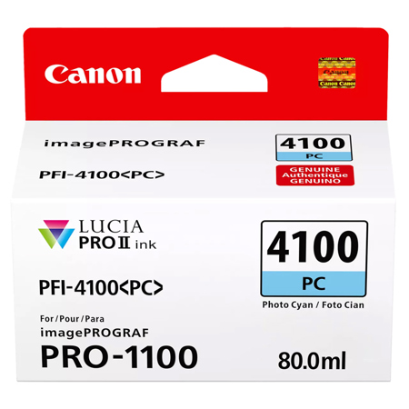Canon PFI-4100 80ml Pigment Ink Tank for imagePROGRAF PRO-1100, Photo Cyan