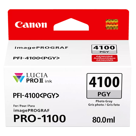 Canon PFI-4100 80ml Pigment Ink Tank for imagePROGRAF PRO-1100, Photo Gray