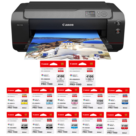 Canon imagePROGRAF PRO-1100 17" Professional Wide Format Wireless Inkjet Photo Printer, Bundle with Color Ink Pack