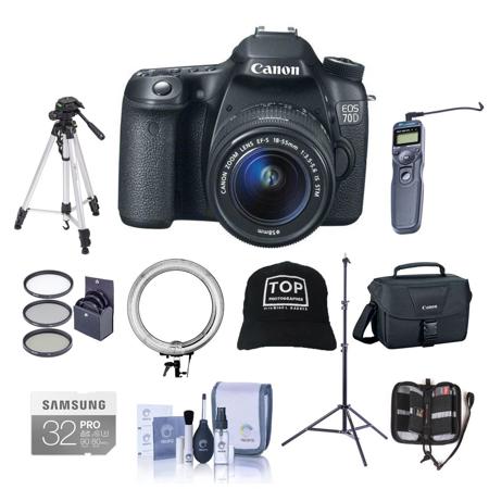 Canon EOS 70D DSLR with 18-55mm STM Lens, Bundle with 17" Ring Light, and MORE