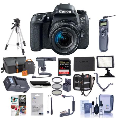 Canon EOS 77D DSLR with 18-55mm STM Lens - with Pro Accessory Bundle