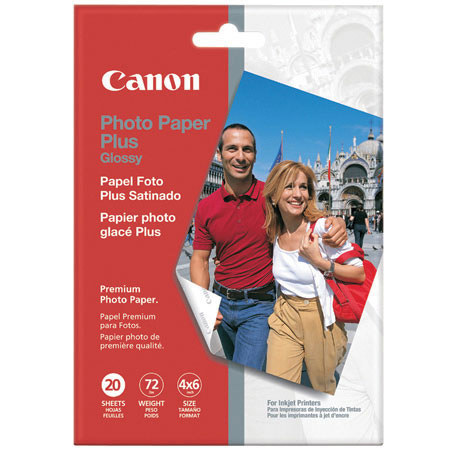 Canon Glossy Photo Plus Borderless Inkjet Paper, 4" x 6", 20 Sheets #7980A007