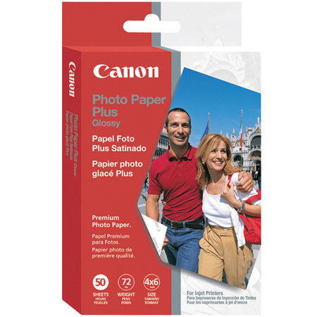 Canon Glossy Photo Plus Borderless Inkjet Paper, 4" x 6", 50 Sheets #7980A012