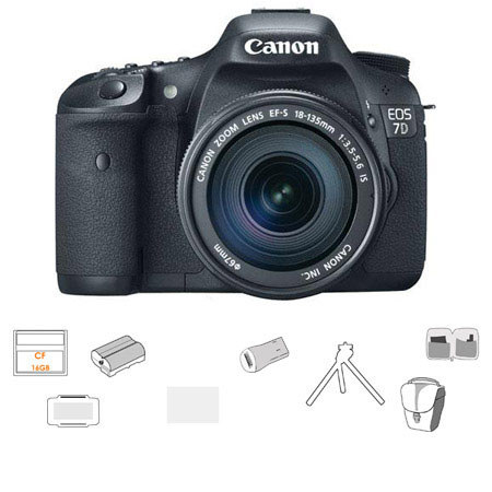 Canon EOS-7D 18MP Digital SLR w/EF-S 18-135mm IS Lens With Upgrade Bundle