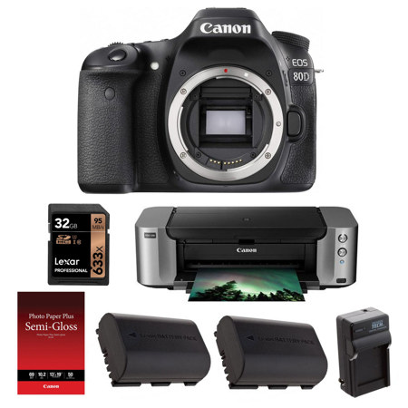 Canon EOS 80D DSLR Body and Printer Kit