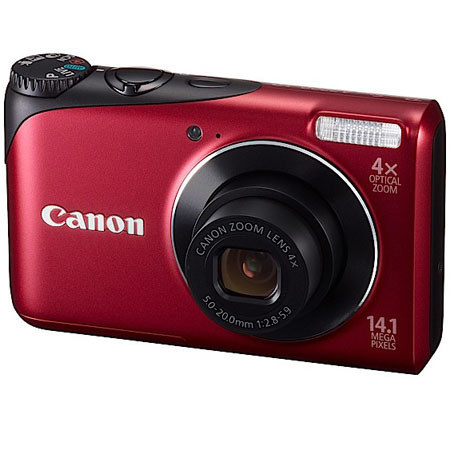 Canon PowerShot A2200 Digital Camera, Red -BUNDLE- w/4GB,Case,Tripod #4944B001