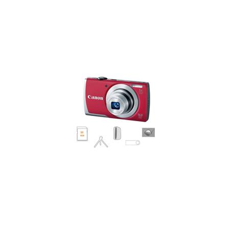 Canon PowerShot A2500 Digital Camera, Red, Bundle with 8GB Card & MORE