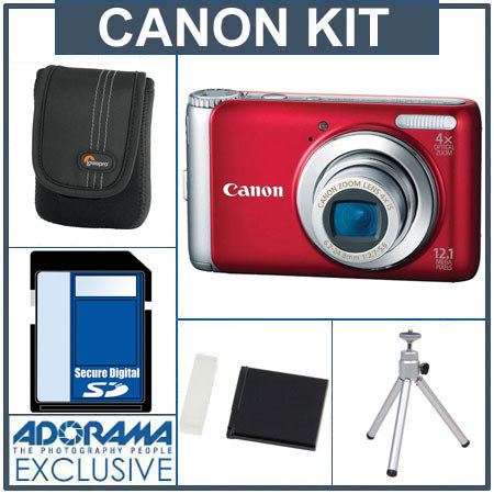 Canon PowerShot A3100 IS Camera Bundle, Red, 4GB