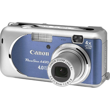 Canon Powershot A430 Digital Camera Kit, 4.0 Megapixel, 4x Optical, 3.6x Digital Zoom, 1.8" LCD Screen - Blue Finish
