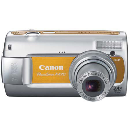 Canon Powershot A470 Digital Orange Camera Kit, with 2 GB SD Memory Card, Deluxe Carry Case, Mini Table Top Tripod, Neck Strap, Memory Card Wallet, Screen Protecters for LCD Screen, Cleaning Fluid with Cloth