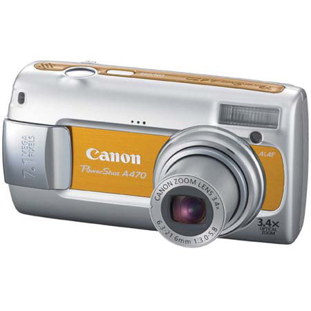 Canon Powershot A470 Digital Camera, 7.1 Megapixel, 3.4x Optical Zoom, 4x Digital Zoom, 2.5" LCD Display, Orange