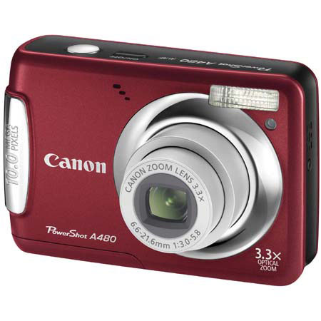 Canon PowerShot A480 Dig Cam, 10MP, 3.3x Opt Zm, Red