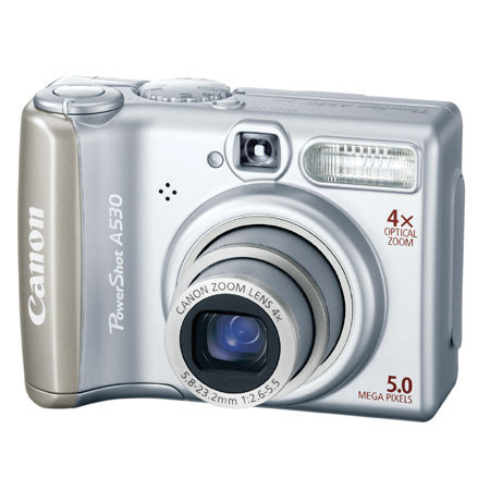 Canon Powershot A530 Point & Shoot Digital Camera Kit, 5.0 Megapixel, 4x Optical, 4x Digital Zoom, 1.8" LCD Screen - Refurbished
