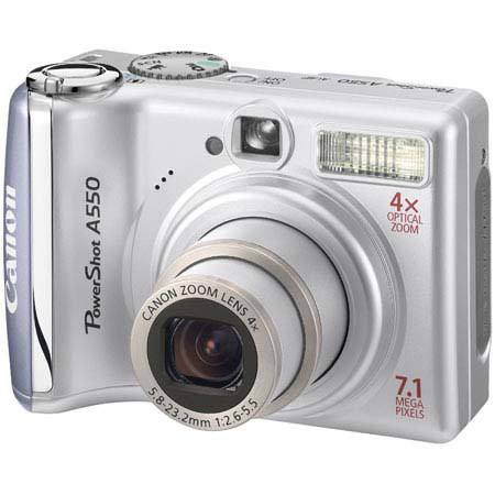Canon Powershot A550 Point & Shoot Digital Camera Kit, 7.1 Megapixel, 4x Optical, 4x Digital Zoom, 2.0" LCD Screen - Refurbished