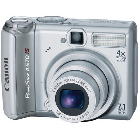 Canon Powershot A570 IS Digital Camera, 7.1 Megapixel, 4x Optical Zoom, 4x Digital Zoom, 2.5" LCD Display
