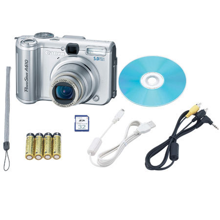 Canon Powershot A610 Digital Camera Kit 5.0 Megapixel, 4x Optical, 4x Digital Zoom, 2.0" LCD Screen - Silver Finish