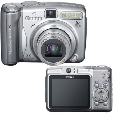 Canon Powershot A720 IS Digital Camera Kit, 8.0 MP, 6x Optical, 4x Digital Zoom, 2.5" LCD Screen