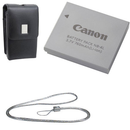 Canon Accessory Kit 4 for the Powershot, with NB-4L Battery, Leather Case and Metal Neck Strap.