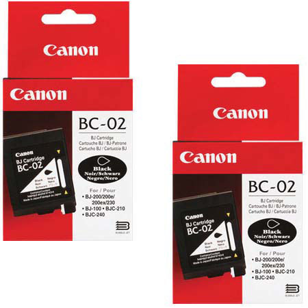 Canon BC-02 Black Ink Cartridge for Many BJ & BJC Series Inkjet Printers - Twin Pack Mini Clam