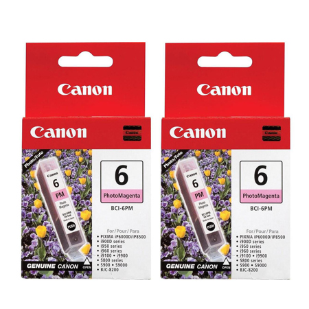 Canon 2 Pack BCI-6PM Photo Magenta Ink Tank for Select PIXMA iP Series, I Series, S Series Printers and BJC 8200 Printer