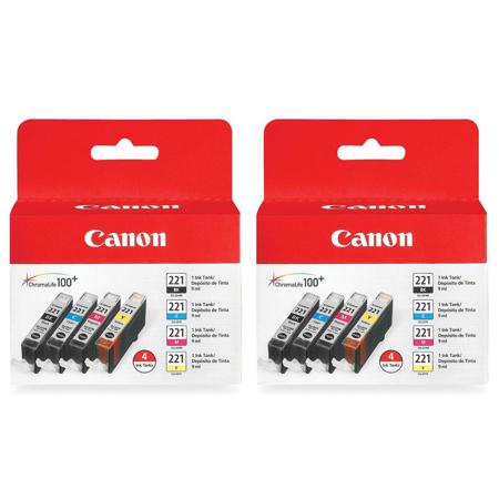 Canon 2 pack CLI-221CL Combo 4-Pack of Black, Cyan, Magenta, and Yellow Ink Tanks for Select PIXMA iP, MP, MX Series Printers