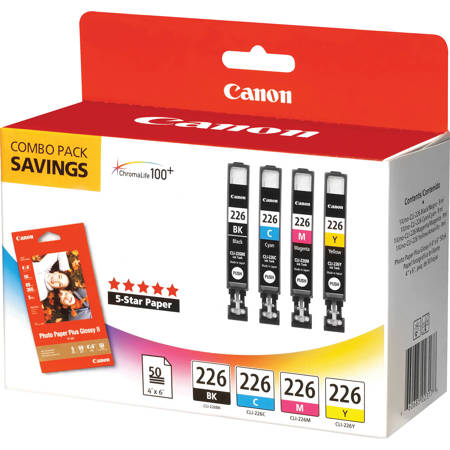 Canon CLI-226 Color Ink Set with 4x6in Paper for PIXMA Printers, 50 Sheets