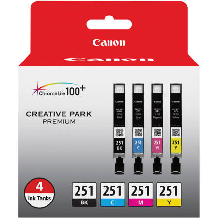 Canon CLI-251 BK/CMY 4 Ink Combo Multi Pack, Black, Cyan, Magenta, Yellow for Select PIXMA iP, iX, MG, MX Series Printers