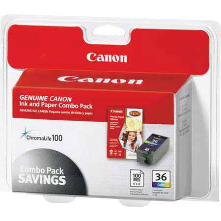 Canon CLI-36 Color Ink Tank with 100Sheets Glossy Paper