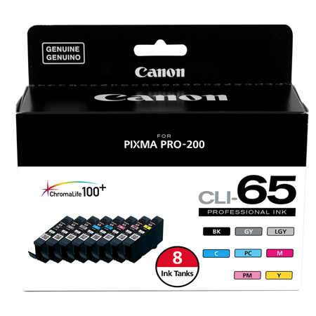 Canon CLI-65 Eight Color Ink Tank Value Pack for PIXMA Pro-200 Printer