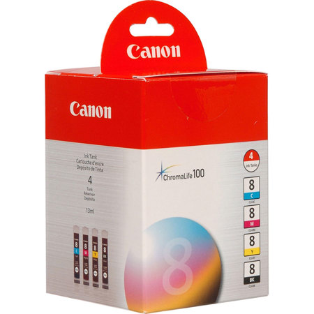 Canon CLI-8 4-Color Ink Kit with Black, Cyan, Magenta, Yellow Inks for Select PIXMA iP, MP, MX, Pro Series Printers