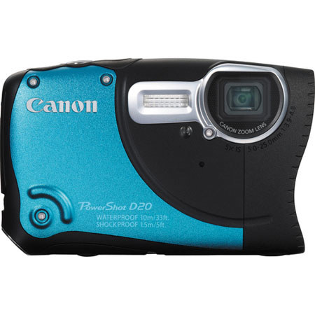 Canon PowerShot D20 Digital Camera, 12.1 Megapixel, 28mm Wide-Angle Lens, 1/2.3" CMOS Sensor, 5x Optical Zoom, 3.0" LCD, Waterproof, Blue