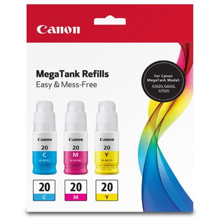 Canon GI-20 Cyan/Magenta/Yellow Ink Bottle Value Pack for Select PIXMA Printers