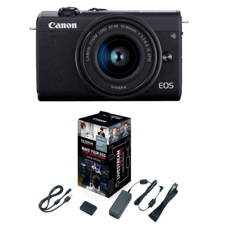 Canon EOS M200 Mirrorless Camera with 15-45mm Lens, Black with Webcam Kit