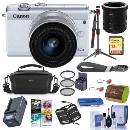 Canon EOS M200 Mirrorless Camera with EFM 15-45mm f/3.5-6.3 Lens White W/ACC KIT