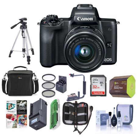 Canon EOS M50 Mirrorless Camera with 15-45mm STM Lens Black W/Premium Acc Bundle