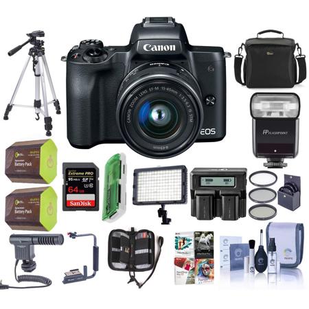 Canon EOS M50 Mirrorless Camera with 15-45mm STM Lens, Black With Pro ACC Bundle