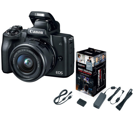 Canon EOS M50 Mirrorless Camera with 15-45mm Lens, Black with Webcam Starter Kit