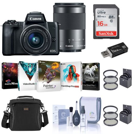 Canon EOS M50 Mirrorless Camera 15-45mm & 55-200mm IS STM Lenses Black W/Acc