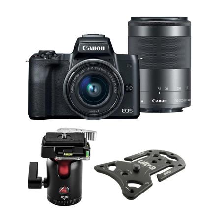 Canon EOS M50 Mirrorless Camera with EF-M 15-45mm IS STM EF-M  55-200mm IS STM Lenses, Black Bundle With Platypod Ultra Plate 