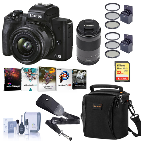 Canon EOS M50 Mark II Mirrorless Camera w/15-45mm & 55-200mm Lens w/PC Software