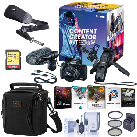 Canon EOS M50 Mark II Mirrorless Camera w/15-45mm Lens Creator Kit w/PC Software