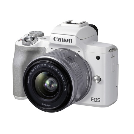 Canon EOS M50 Mark II Mirrorless Camera with 15-45mm Lens (White) with Free Acc.